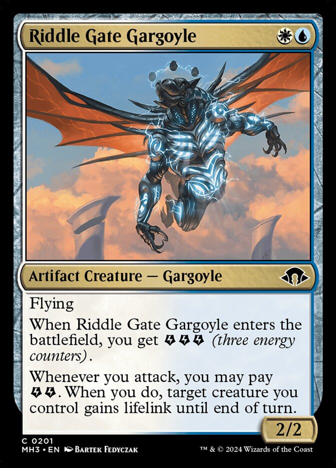 This Is An Image Of The Magic The Gathering Card Riddle Gate Gargoyle From The Set Modern Horizons 3 - Designed By Artist Bartek Fedyczak