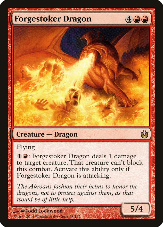 This Is An Image Of The Magic The Gathering Card Forgestoker Dragon From The Set Born of the Gods - Designed By Artist Todd Lockwood