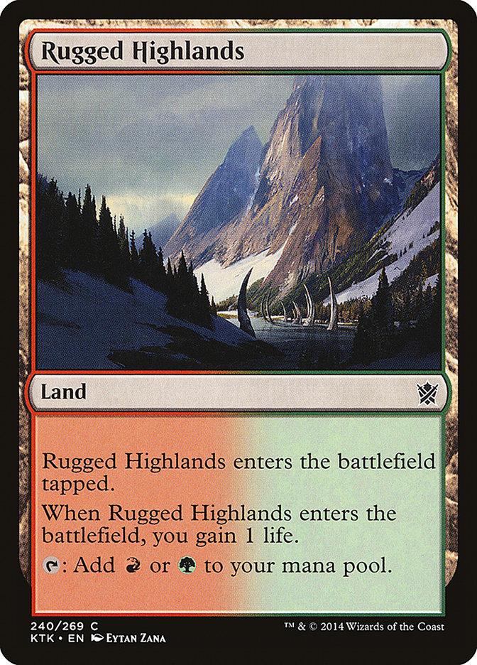 This Is An Image Of The Magic The Gathering Card Rugged Highlands From The Set Tarkir: Dragonstorm - Designed By Artist Carlos Palma Cruchaga