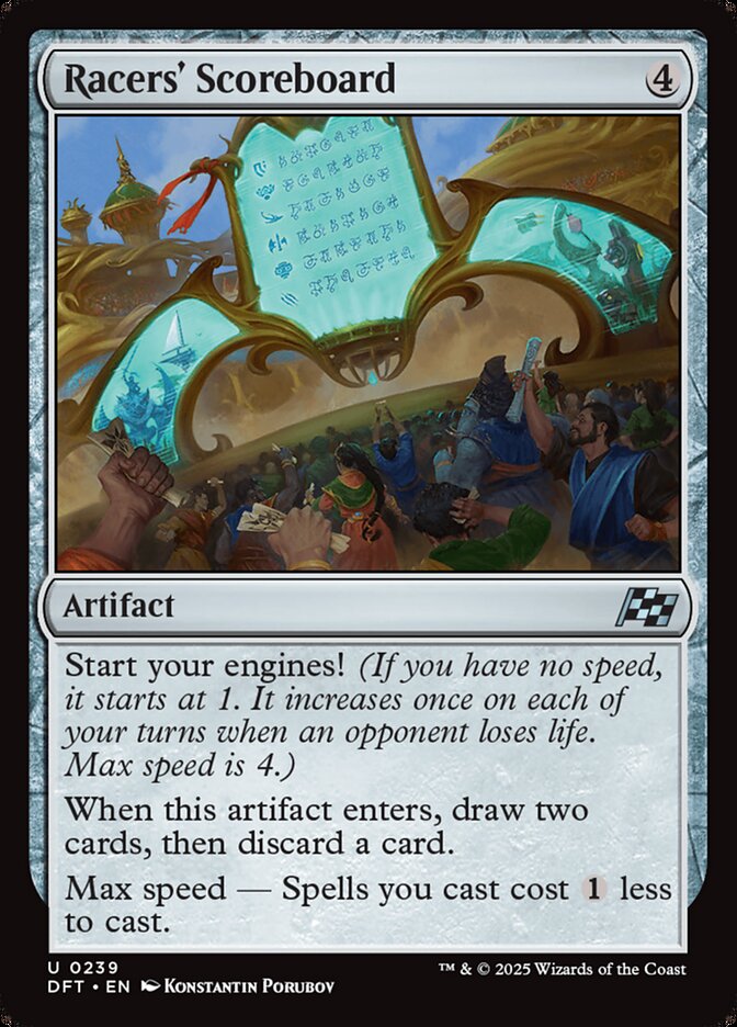 This Is An Image Of The Magic The Gathering Card Racers' Scoreboard From The Set Aetherdrift - Designed By Artist Konstantin Porubov