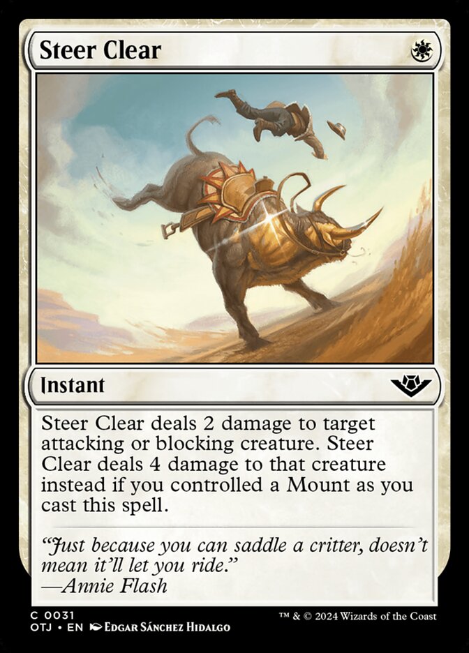 This Is An Image Of The Magic The Gathering Card Steer Clear From The Set Outlaws of Thunder Junction - Designed By Artist Edgar Sánchez Hidalgo