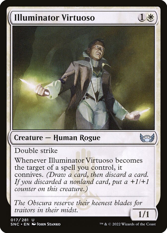 This Is An Image Of The Magic The Gathering Card Illuminator Virtuoso From The Set Streets of New Capenna - Designed By Artist John Stanko