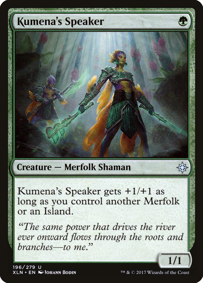 This Is An Image Of The Magic The Gathering Card Kumena's Speaker From The Set Ixalan - Designed By Artist Johann Bodin