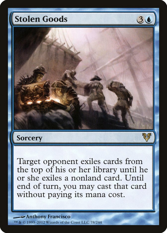 This Is An Image Of The Magic The Gathering Card Stolen Goods From The Set Outlaws of Thunder Junction Commander - Designed By Artist Anthony Francisco