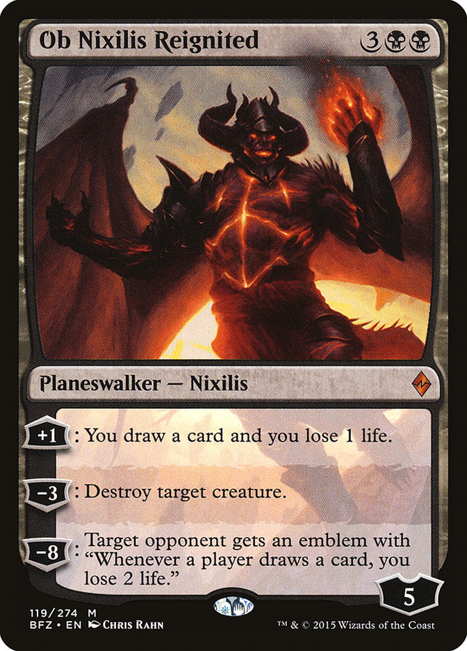 This Is An Image Of The Magic The Gathering Card Ob Nixilis Reignited From The Set Duskmourn: House of Horror Commander - Designed By Artist Chris Rahn