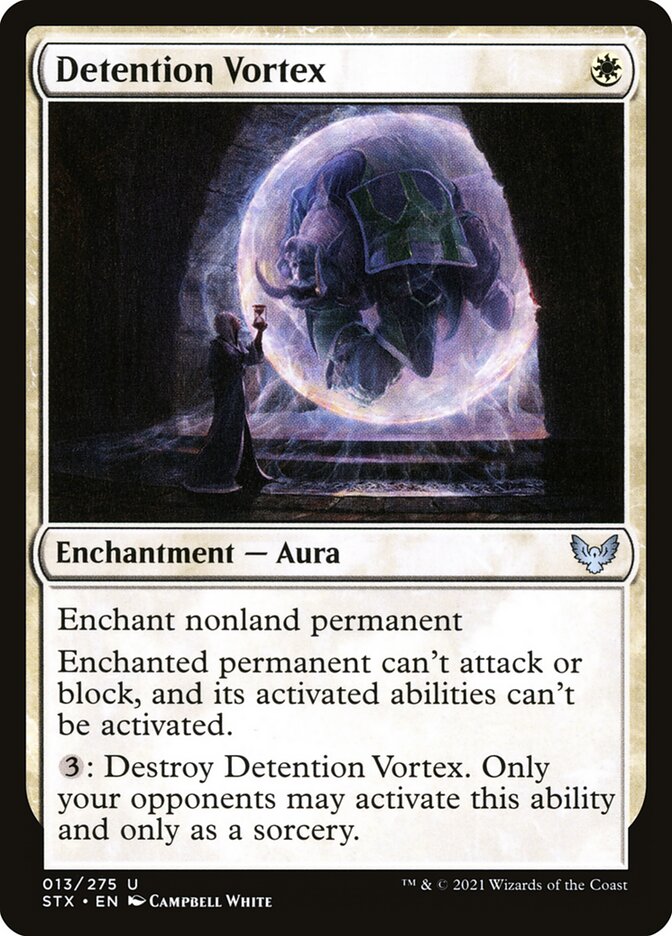 This Is An Image Of The Magic The Gathering Card Detention Vortex From The Set Strixhaven: School of Mages - Designed By Artist Campbell White