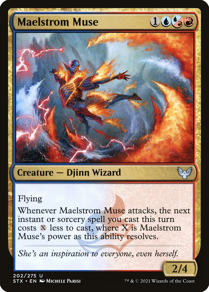 This Is An Image Of The Magic The Gathering Card Maelstrom Muse From The Set Strixhaven: School of Mages - Designed By Artist Michele Parisi