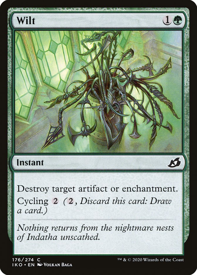 This Is An Image Of The Magic The Gathering Card Wilt From The Set Ikoria: Lair of Behemoths - Designed By Artist Volkan Baǵa