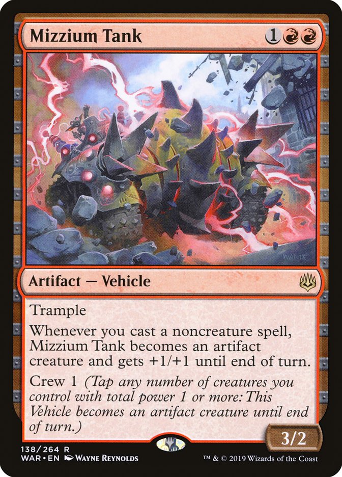 This Is An Image Of The Magic The Gathering Card Mizzium Tank From The Set War of the Spark - Designed By Artist Wayne Reynolds