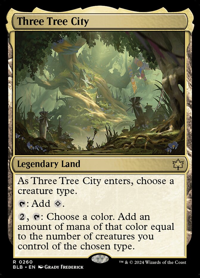 This Is An Image Of The Magic The Gathering Card Three Tree City From The Set Bloomburrow - Designed By Artist Grady Frederick