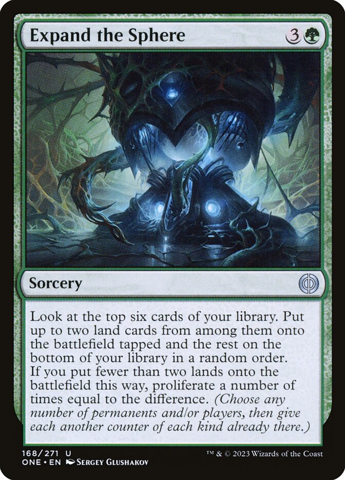 This Is An Image Of The Magic The Gathering Card Expand the Sphere From The Set Phyrexia: All Will Be One - Designed By Artist Sergey Glushakov