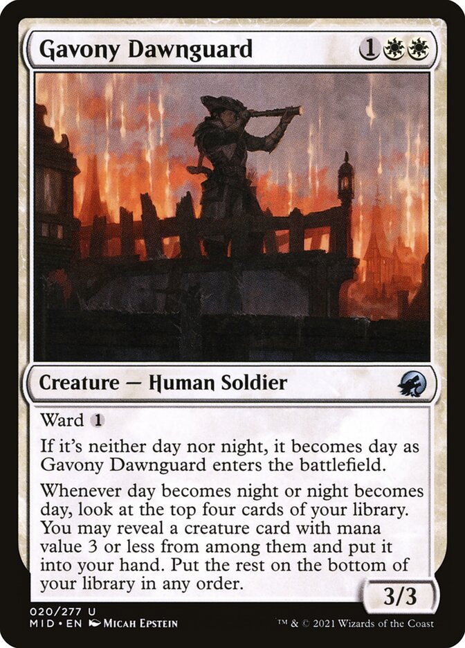 This Is An Image Of The Magic The Gathering Card Gavony Dawnguard From The Set Innistrad: Midnight Hunt - Designed By Artist Micah Epstein