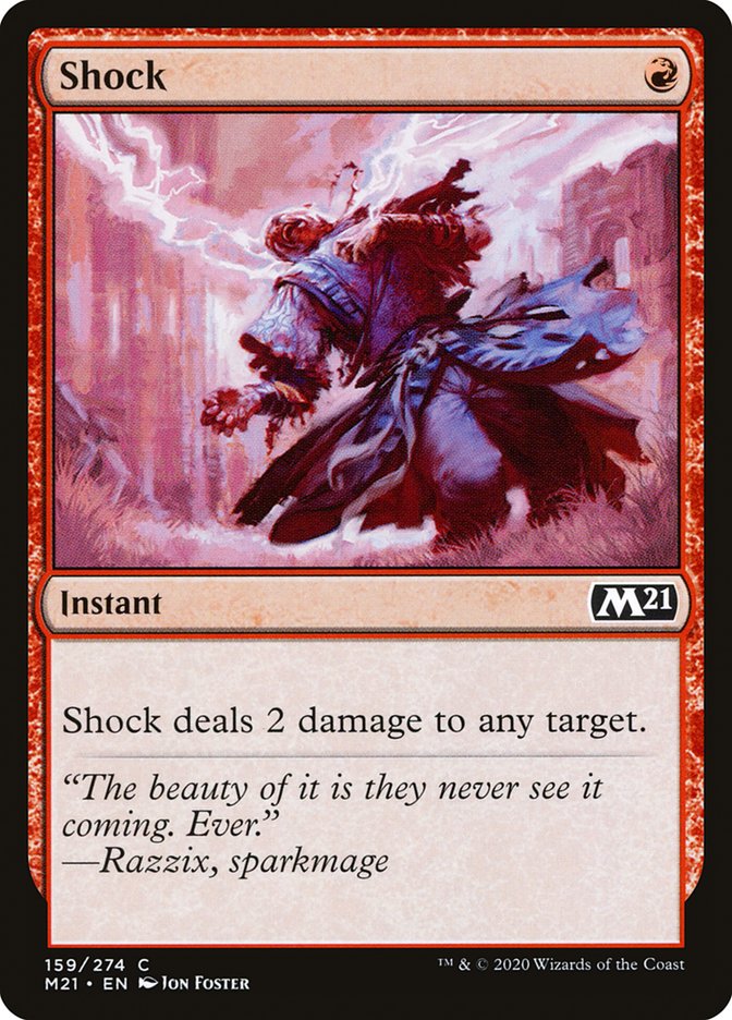 This Is An Image Of The Magic The Gathering Card Shock From The Set Murders at Karlov Manor - Designed By Artist Eric Wilkerson