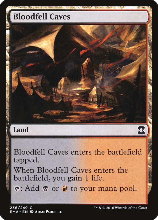This Is An Image Of The Magic The Gathering Card Bloodfell Caves From The Set Tarkir: Dragonstorm - Designed By Artist Piotr Dura