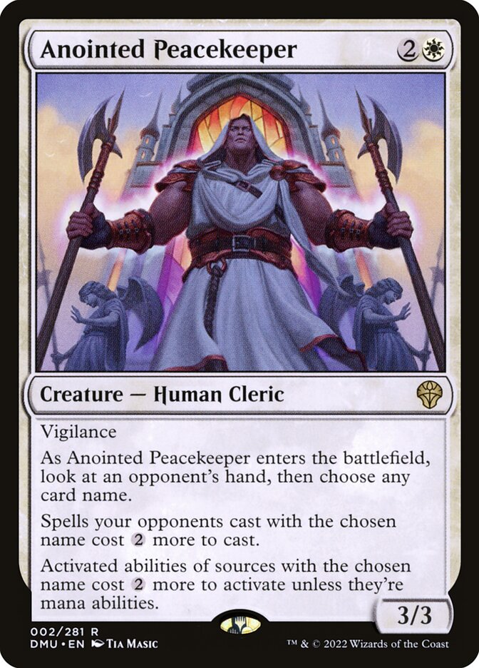 This Is An Image Of The Magic The Gathering Card Anointed Peacekeeper From The Set Dominaria United - Designed By Artist Tia Masic