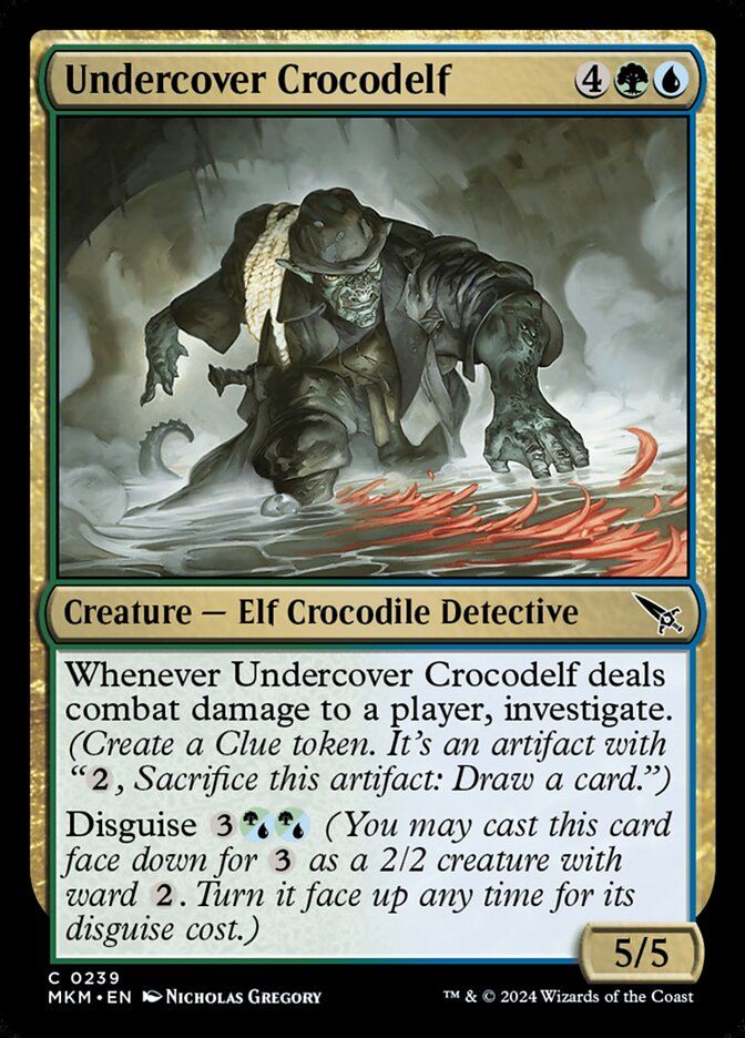 This Is An Image Of The Magic The Gathering Card Undercover Crocodelf From The Set Murders at Karlov Manor - Designed By Artist Nicholas Gregory