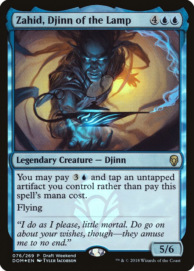 This Is An Image Of The Magic The Gathering Card Zahid, Djinn of the Lamp From The Set Commander Masters - Designed By Artist Magali Villeneuve
