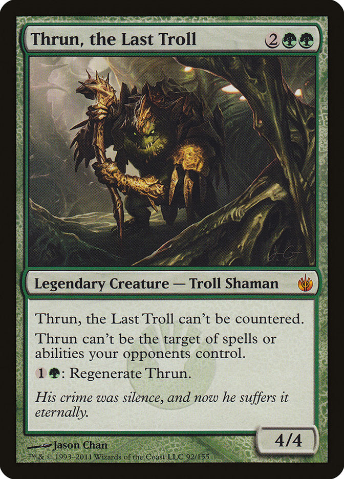 This Is An Image Of The Magic The Gathering Card Thrun, the Last Troll From The Set Mirrodin Besieged - Designed By Artist Jason Chan