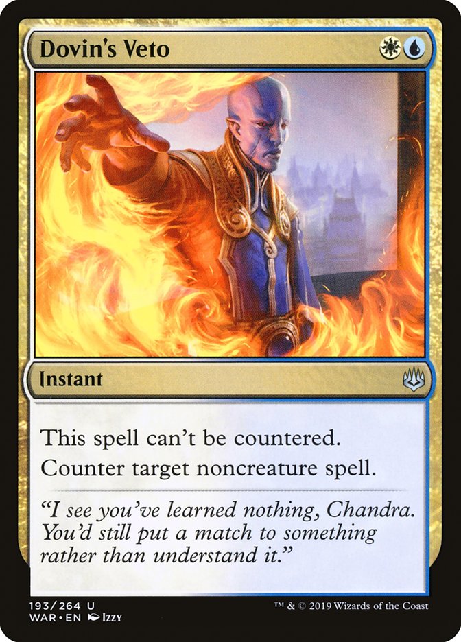 This Is An Image Of The Magic The Gathering Card Dovin's Veto From The Set War of the Spark - Designed By Artist Izzy