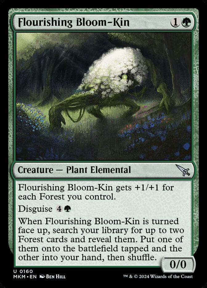This Is An Image Of The Magic The Gathering Card Flourishing Bloom-Kin From The Set Murders at Karlov Manor - Designed By Artist Ben Hill