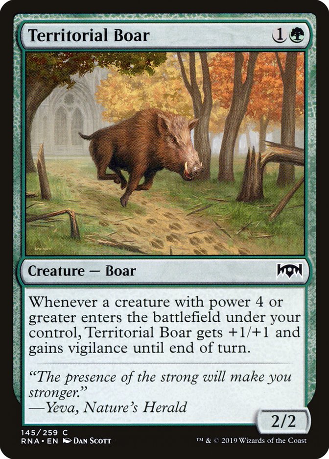 This Is An Image Of The Magic The Gathering Card Territorial Boar From The Set Ravnica: Clue Edition - Designed By Artist Dan Murayama Scott