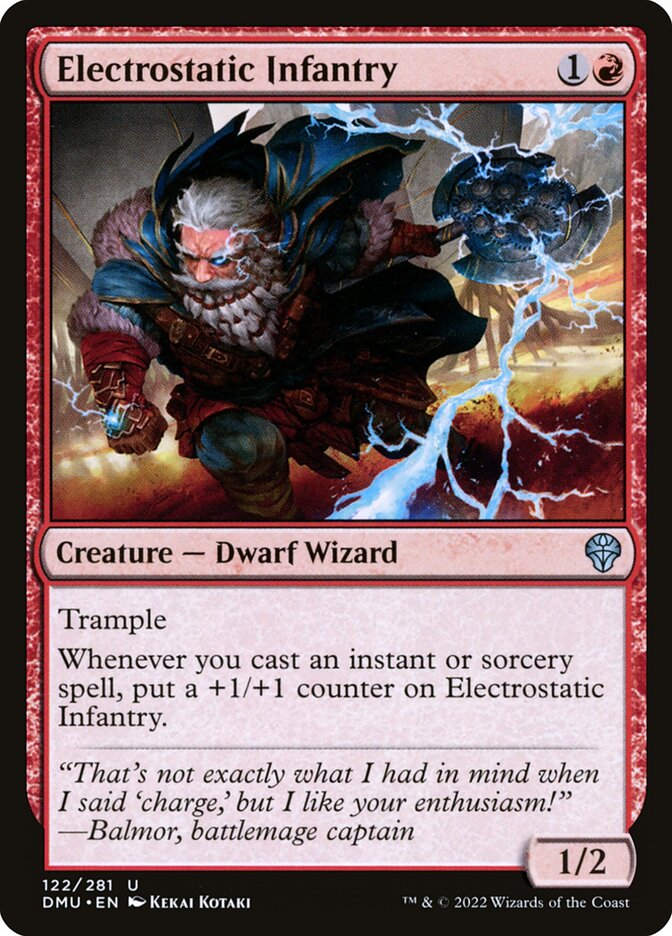 This Is An Image Of The Magic The Gathering Card Electrostatic Infantry From The Set Dominaria United - Designed By Artist Kekai Kotaki