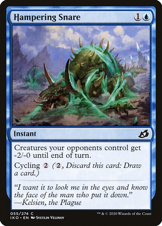 This Is An Image Of The Magic The Gathering Card Hampering Snare From The Set Ikoria: Lair of Behemoths - Designed By Artist Svetlin Velinov
