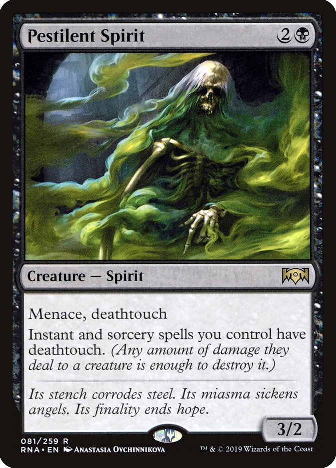 This Is An Image Of The Magic The Gathering Card Pestilent Spirit From The Set Ravnica Allegiance - Designed By Artist Anastasia Ovchinnikova
