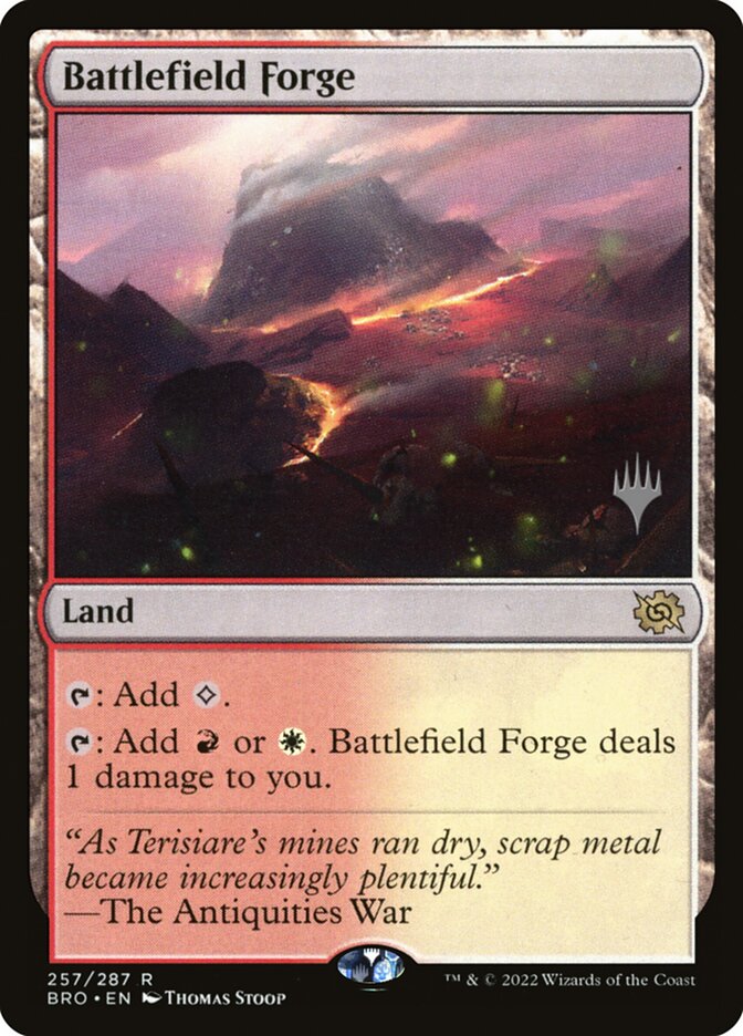 This Is An Image Of The Magic The Gathering Card Battlefield Forge From The Set Tarkir: Dragonstorm Commander - Designed By Artist Thomas Stoop
