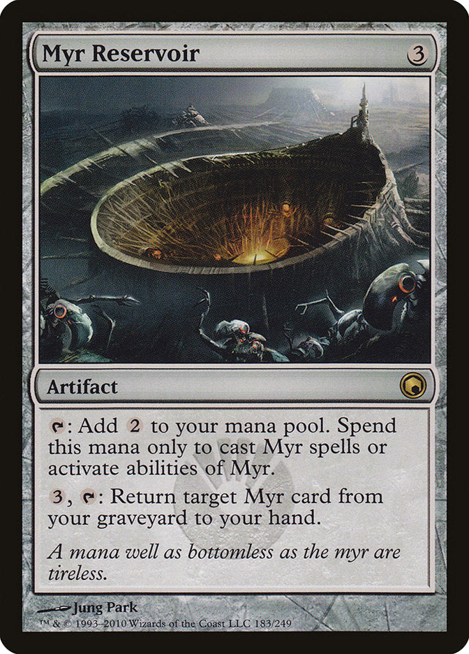 This Is An Image Of The Magic The Gathering Card Myr Reservoir From The Set Scars of Mirrodin - Designed By Artist Jung Park
