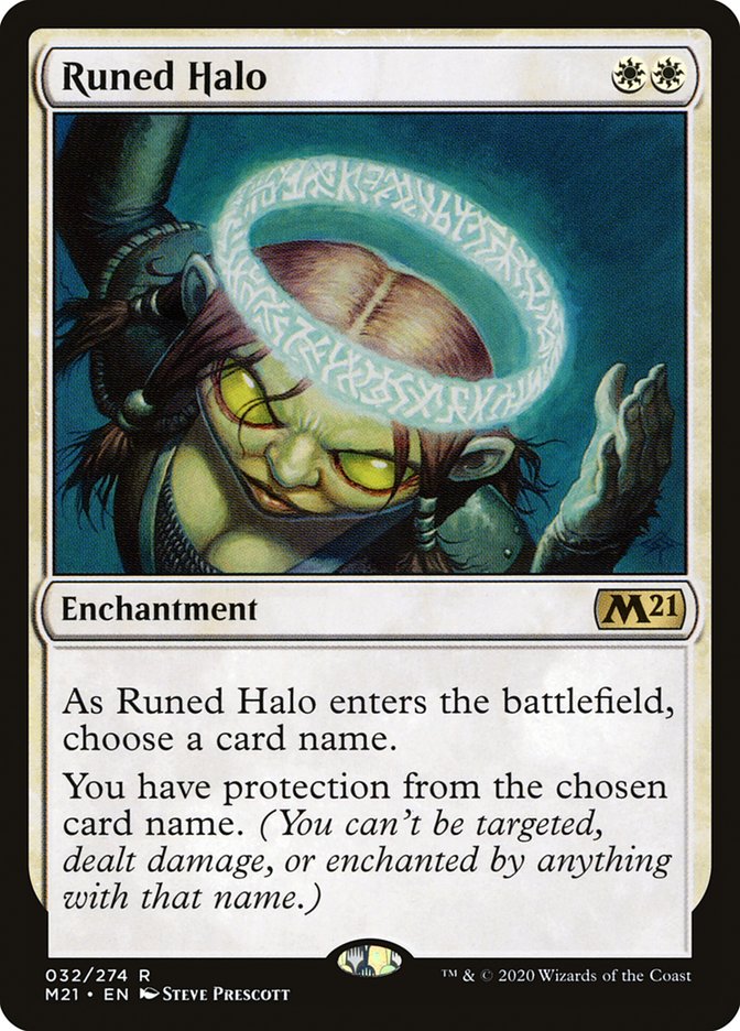 This Is An Image Of The Magic The Gathering Card Runed Halo From The Set Core Set 2021 - Designed By Artist Steve Prescott