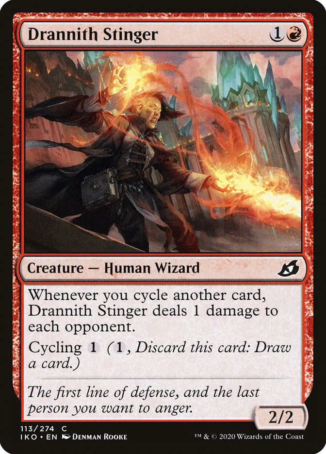 This Is An Image Of The Magic The Gathering Card Drannith Stinger From The Set Ikoria: Lair of Behemoths - Designed By Artist Denman Rooke