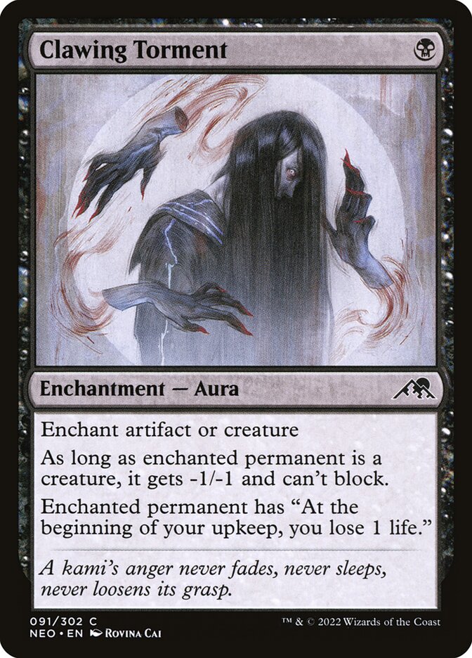 This Is An Image Of The Magic The Gathering Card Clawing Torment From The Set Kamigawa: Neon Dynasty - Designed By Artist Rovina Cai