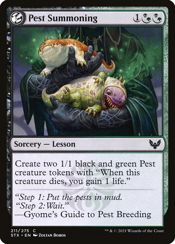 This Is An Image Of The Magic The Gathering Card Pest Summoning From The Set Strixhaven: School of Mages - Designed By Artist Zoltan Boros