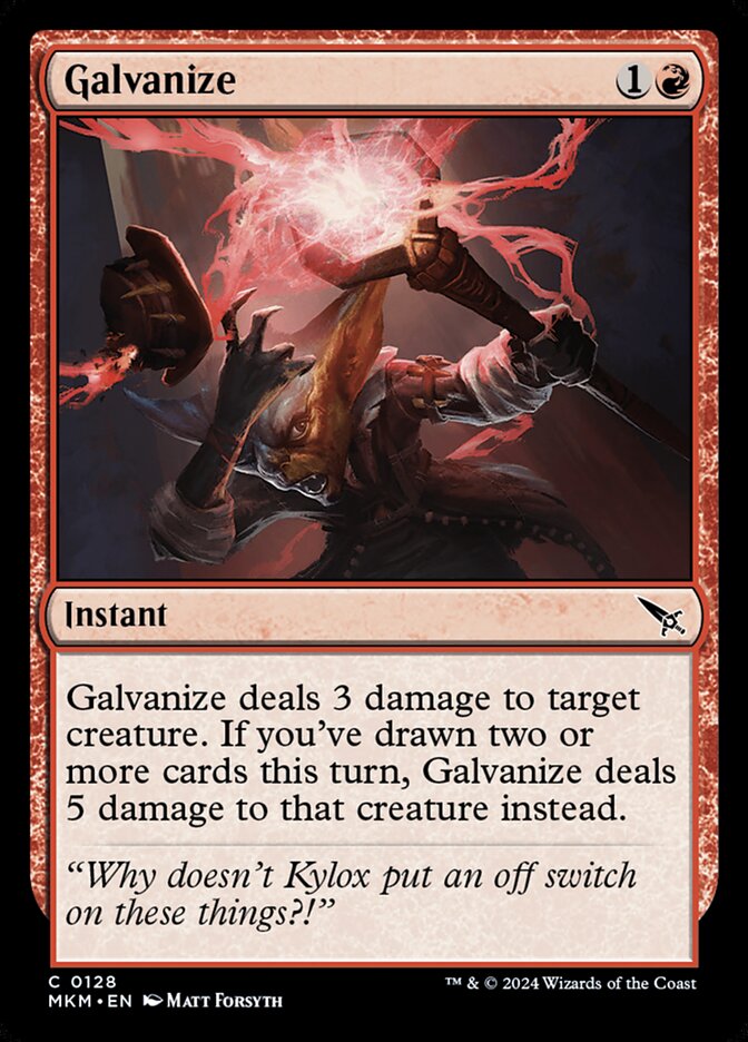 This Is An Image Of The Magic The Gathering Card Galvanize From The Set Murders at Karlov Manor - Designed By Artist Matt Forsyth
