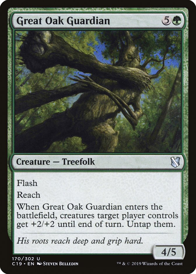 This Is An Image Of The Magic The Gathering Card Great Oak Guardian From The Set Commander 2019 - Designed By Artist Steven Belledin