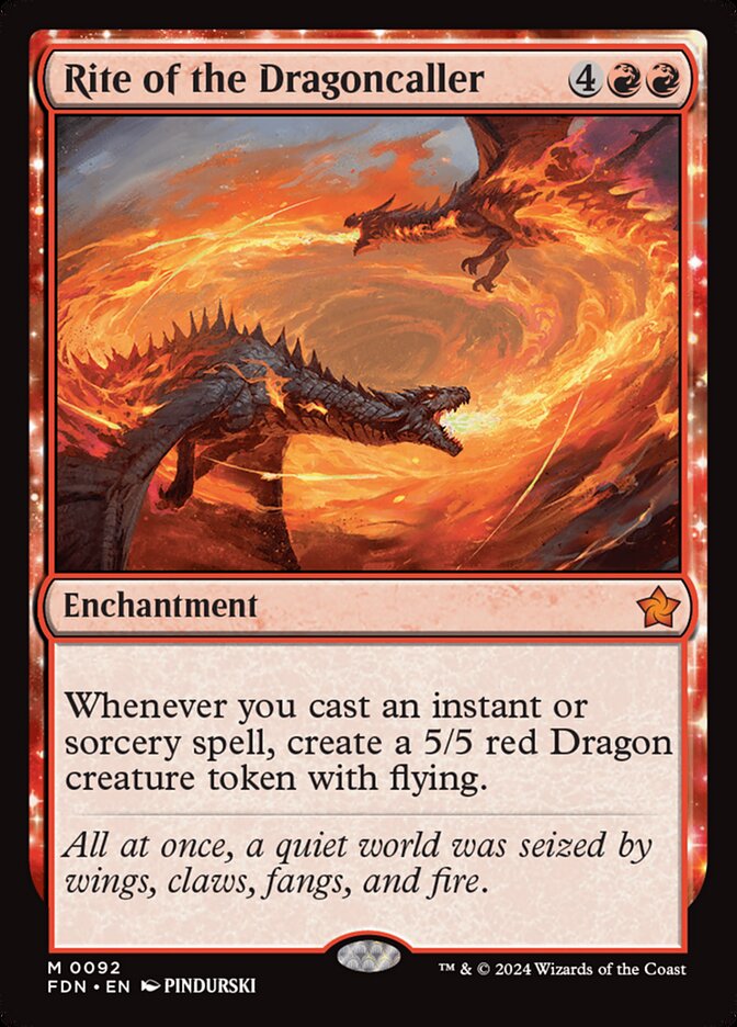 This Is An Image Of The Magic The Gathering Card Rite of the Dragoncaller From The Set Foundations - Designed By Artist PINDURSKI