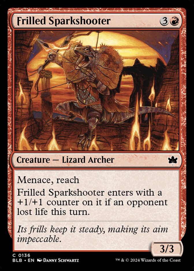 This Is An Image Of The Magic The Gathering Card Frilled Sparkshooter From The Set Bloomburrow - Designed By Artist Danny Schwartz