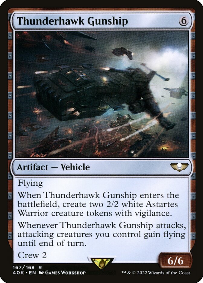 This Is An Image Of The Magic The Gathering Card Thunderhawk Gunship From The Set Warhammer 40,000 Commander - Designed By Artist Games Workshop