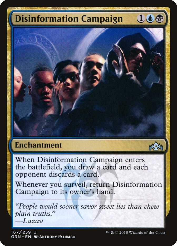 This Is An Image Of The Magic The Gathering Card Disinformation Campaign From The Set Murders at Karlov Manor Commander - Designed By Artist Anthony Palumbo
