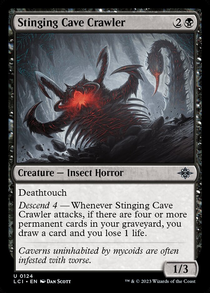 This Is An Image Of The Magic The Gathering Card Stinging Cave Crawler From The Set The Lost Caverns of Ixalan - Designed By Artist Dan Murayama Scott