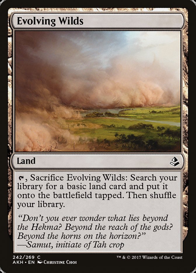This Is An Image Of The Magic The Gathering Card Evolving Wilds From The Set Tarkir: Dragonstorm - Designed By Artist Leon Tukker