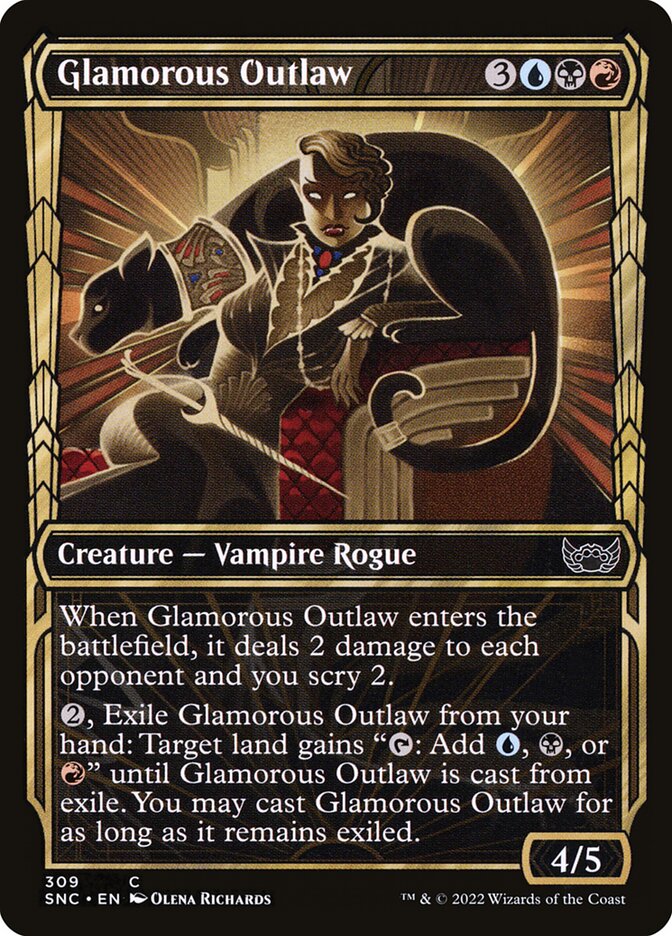 This Is An Image Of The Magic The Gathering Card Glamorous Outlaw From The Set Streets of New Capenna - Designed By Artist Maria Zolotukhina