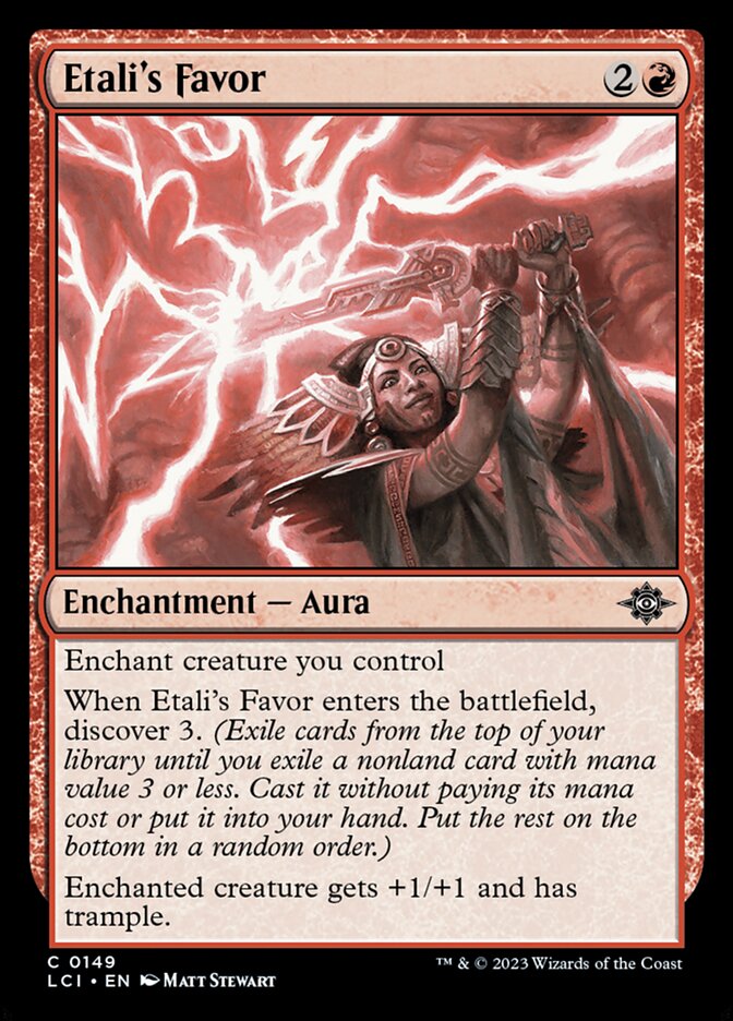 This Is An Image Of The Magic The Gathering Card Etali's Favor From The Set The Lost Caverns of Ixalan - Designed By Artist Matt Stewart