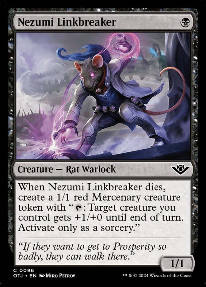 This Is An Image Of The Magic The Gathering Card Nezumi Linkbreaker From The Set Outlaws of Thunder Junction - Designed By Artist Miro Petrov