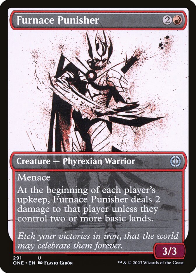 This Is An Image Of The Magic The Gathering Card Furnace Punisher From The Set Phyrexia: All Will Be One - Designed By Artist Lauren K. Cannon