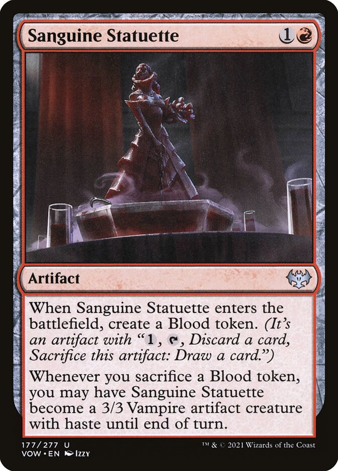 This Is An Image Of The Magic The Gathering Card Sanguine Statuette From The Set Innistrad: Crimson Vow - Designed By Artist Izzy