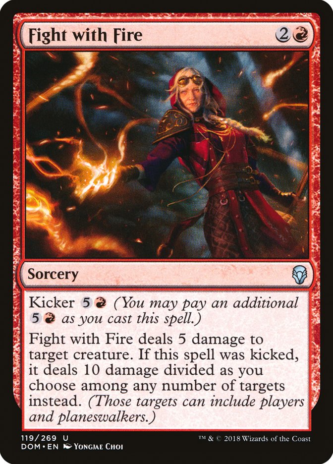 This Is An Image Of The Magic The Gathering Card Fight with Fire From The Set Dominaria - Designed By Artist Yongjae Choi