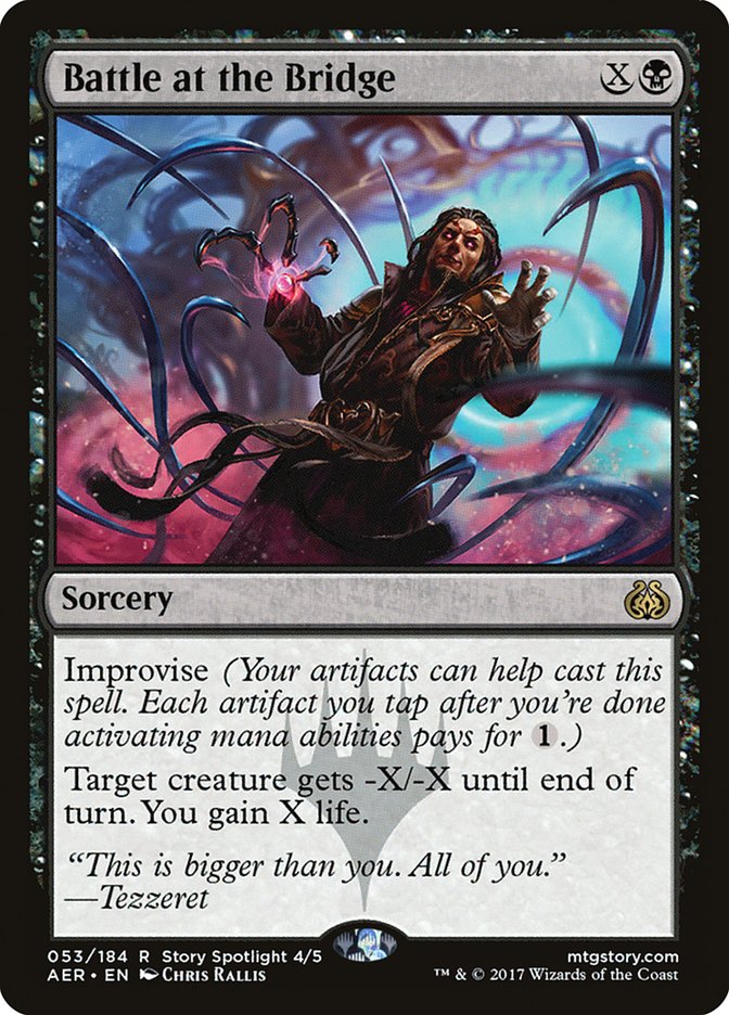 This Is An Image Of The Magic The Gathering Card Battle at the Bridge From The Set Aether Revolt - Designed By Artist Chris Rallis