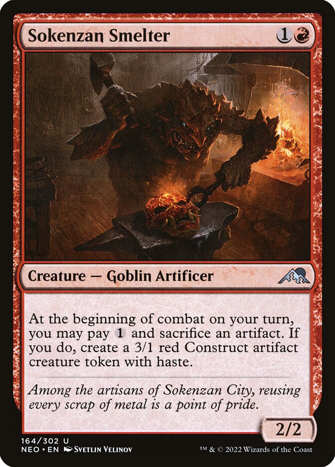 This Is An Image Of The Magic The Gathering Card Sokenzan Smelter From The Set Kamigawa: Neon Dynasty - Designed By Artist Svetlin Velinov